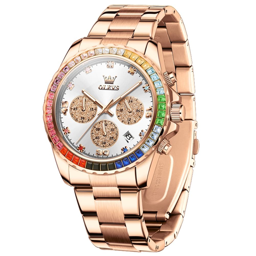 OLEVS 2939 Rainbow Bezel Chronograph Quartz Watch for Men