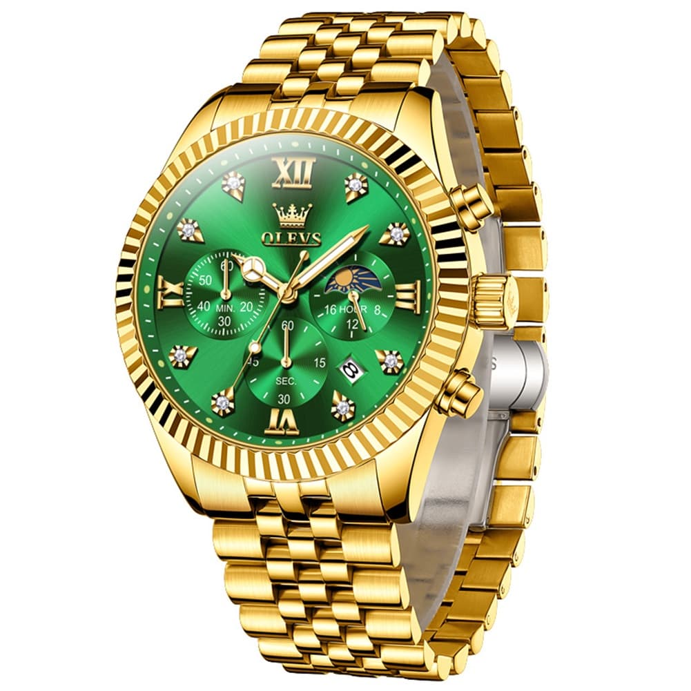 OLEVS 2932 Luxury Gold Fluted Bezel Quartz Watch for Men