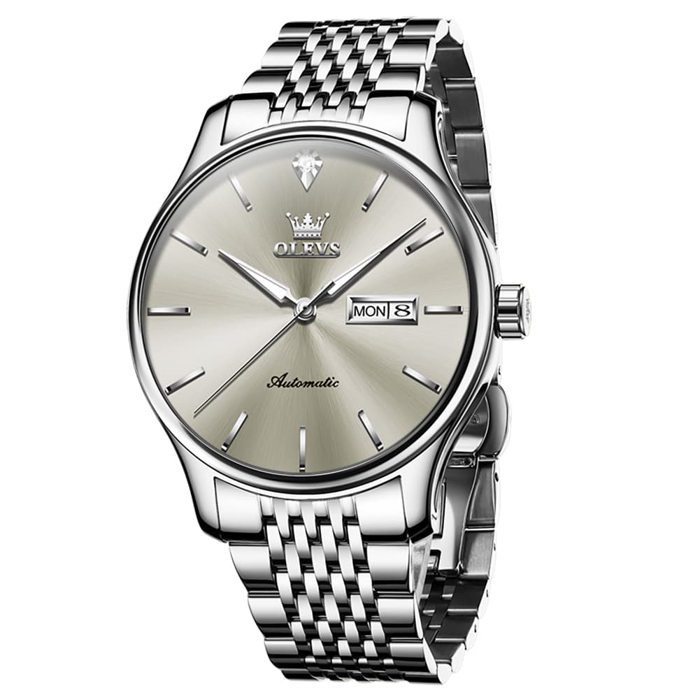 OLEVS Minimalist Diamond Dial Day Date Automatic Watch 9960 for Men