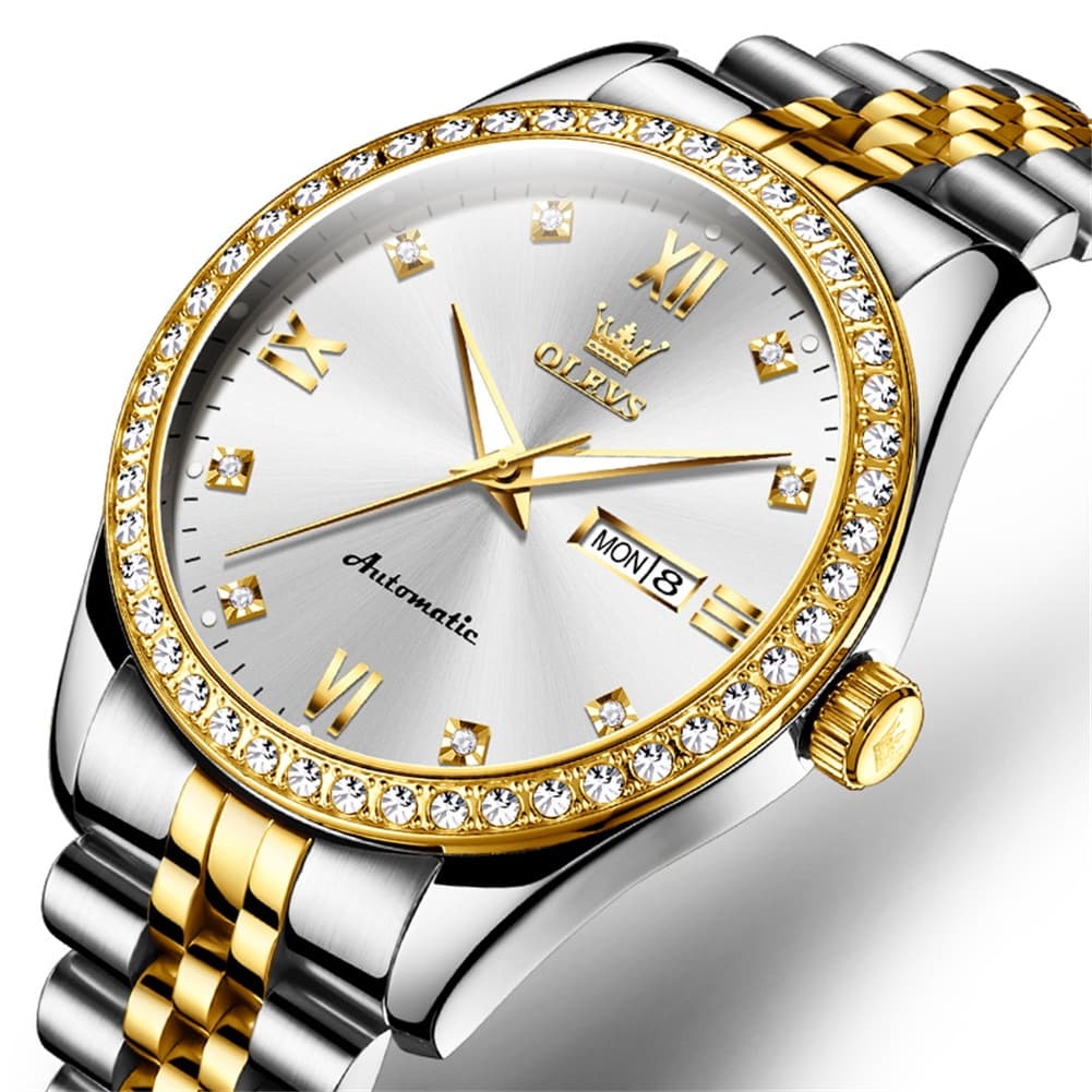 OLEVS 7012 Roman Numerals Diamond Bezel Mechanical Watch for Men