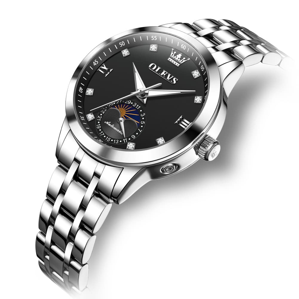 OLEVS 7041 Solid Steel Moon Phase Automatic Watch For Women