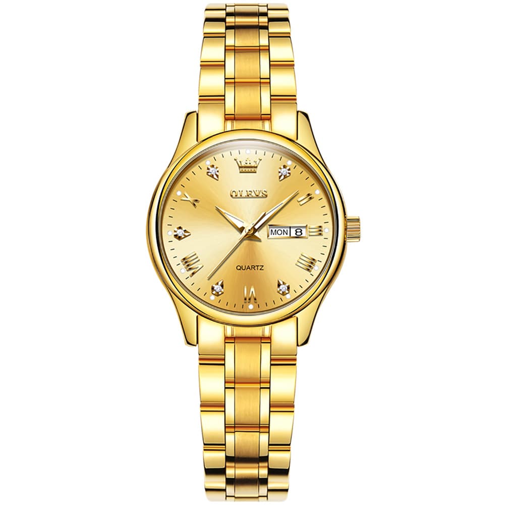 OLEVS Women Diamond Dress Watch Two Tone Stainless Steel Quartz Day Date 5563