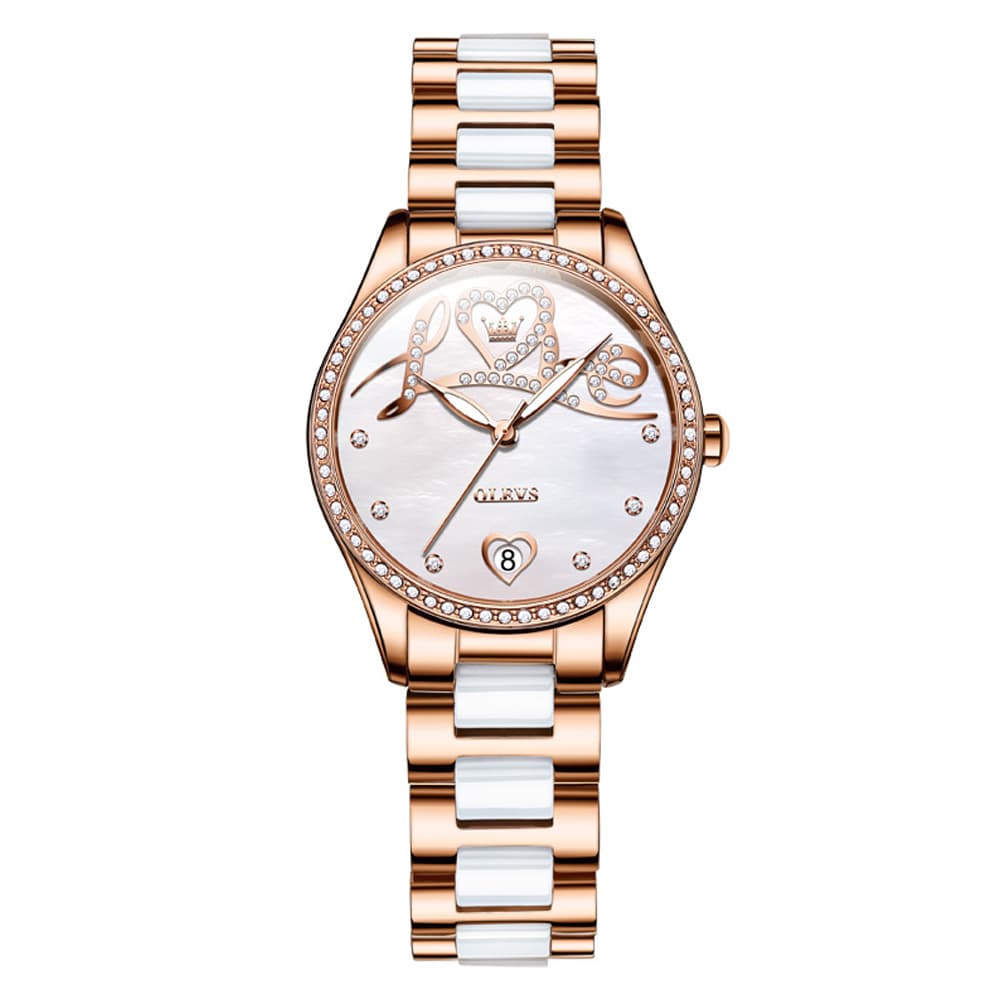OLEVS 6686 Romantic Love Dial Ceramic Mechanical Watch for Women