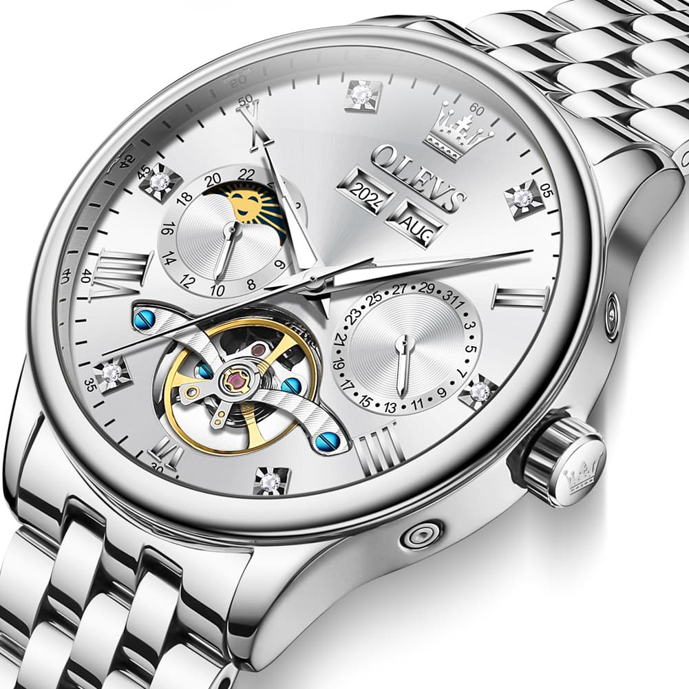 OLEVS 7023 Skeleton Moon Phase Automatic Watch for Men