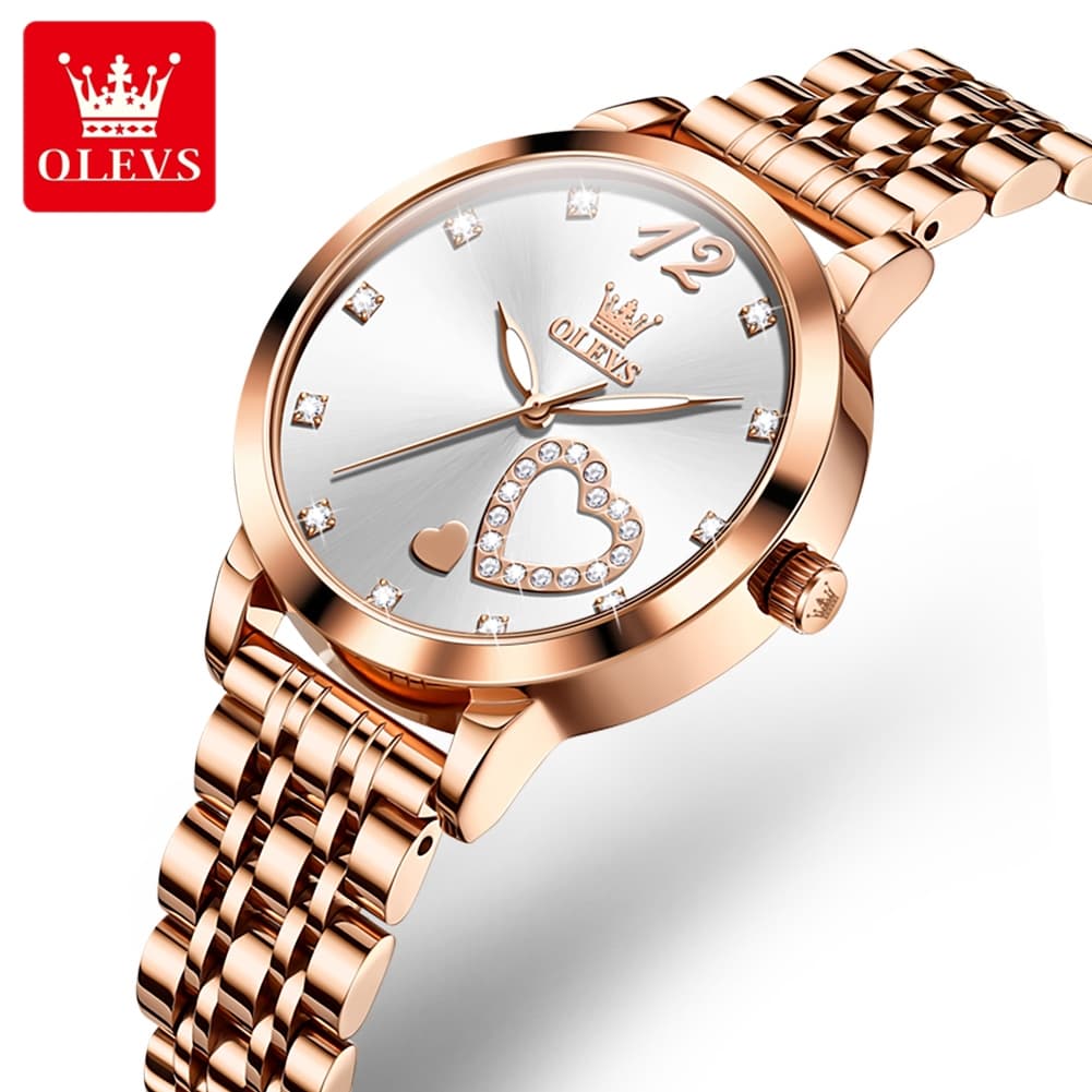 OLEVS 5189 Heart Motif Milanese Mesh Quartz Watch for Women