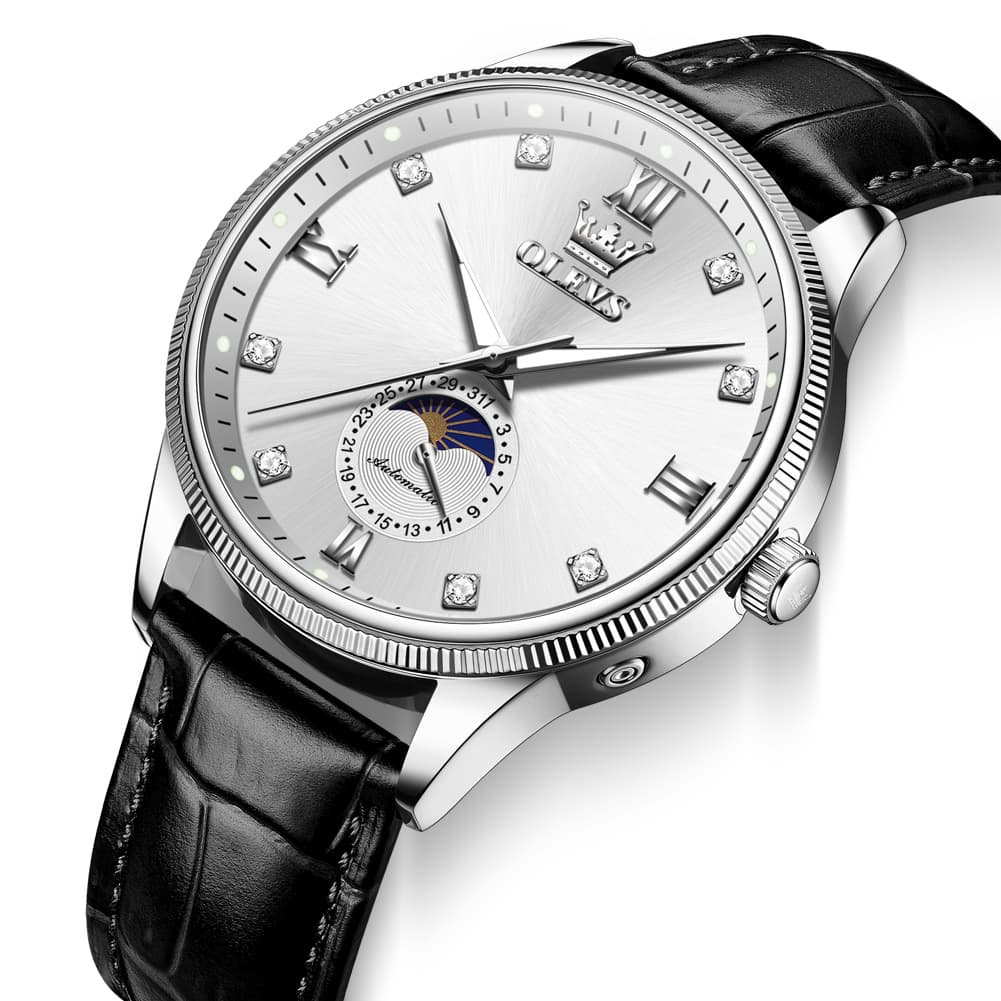 OLEVS 7039 Leather Moon Phase Mechanical Watch For Men