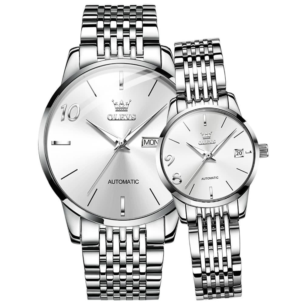 OLEVS 6632 Stainless Steel Automatic Mechanical Couple Watches