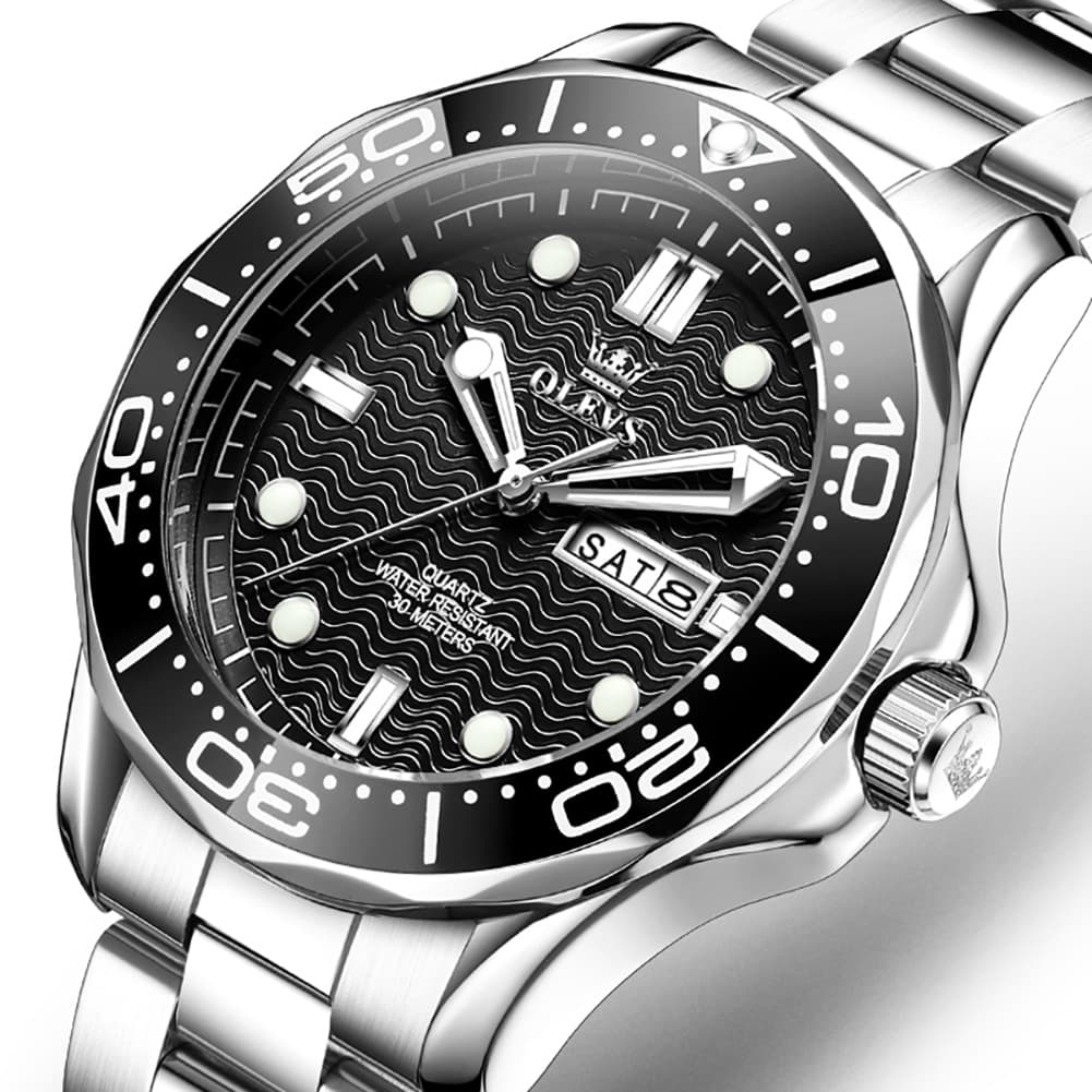 OLEVS 3738 Wave Dial Dive Style Quartz Watch for Men