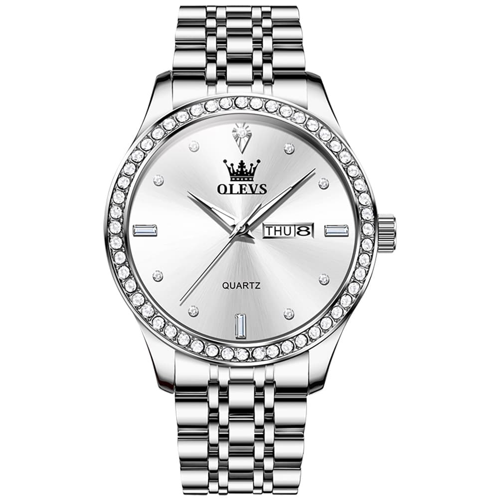 OLEVS 3625 Diamond Bezel Quartz Steel Watch for Men