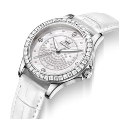 OLEVS 3715 Diamond Mother of Pearl Leather Watch for Women