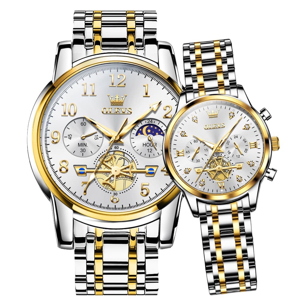 OLEVS 2900 Classic Chronograph Couples Watch Set Men Women