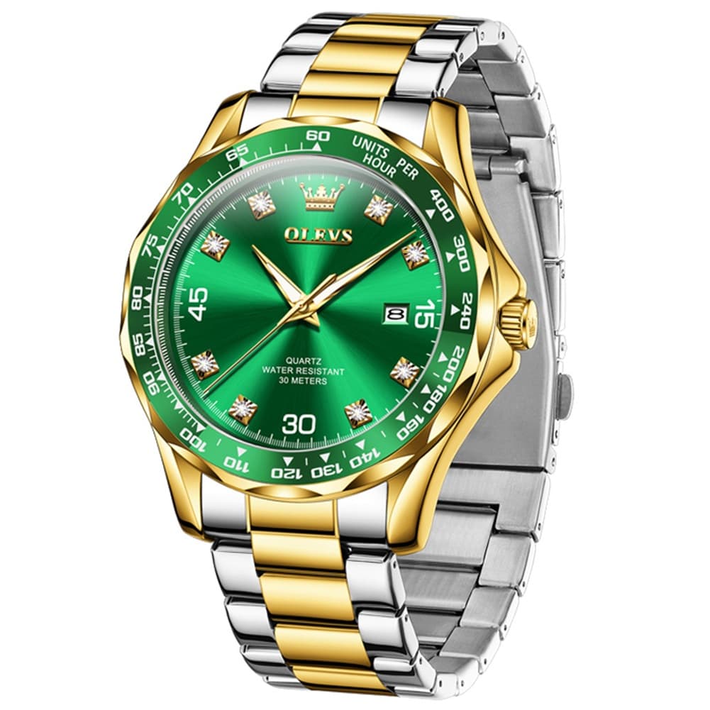 OLEVS 9988 Luxury Green Dial Quartz Dress Watch for Men
