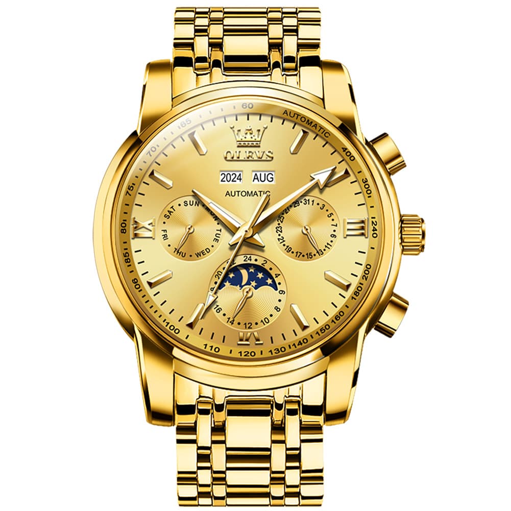 OLEVS 6633 Stainless Steel Mechanical Moon Phase Watch for Men