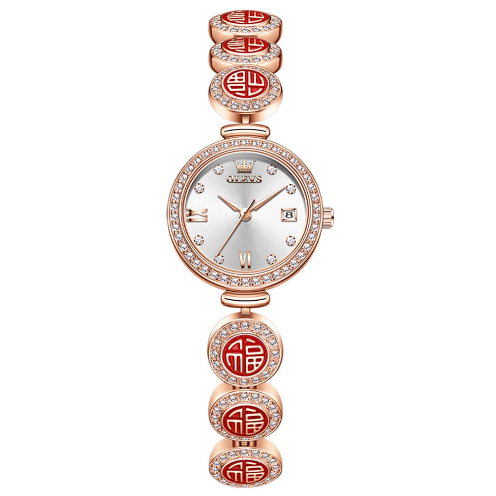 OLEVS Women Lucky Charm Watch Petite Diamond Bracelet Date Quartz 5630