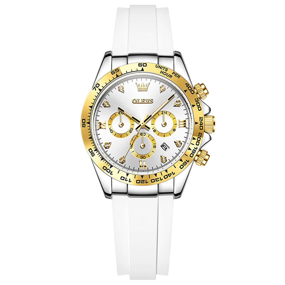 OLEVS Women Chronograph Watch Silicone Sport Strap Date Quartz 5618