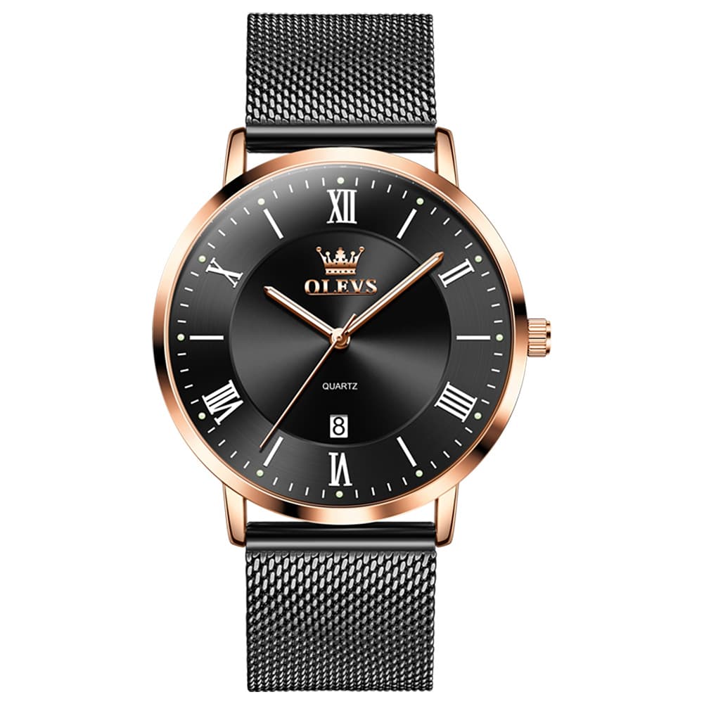 OLEVS Men Milanese Mesh Watch Ultra Slim Stainless Steel Date Quartz 5623