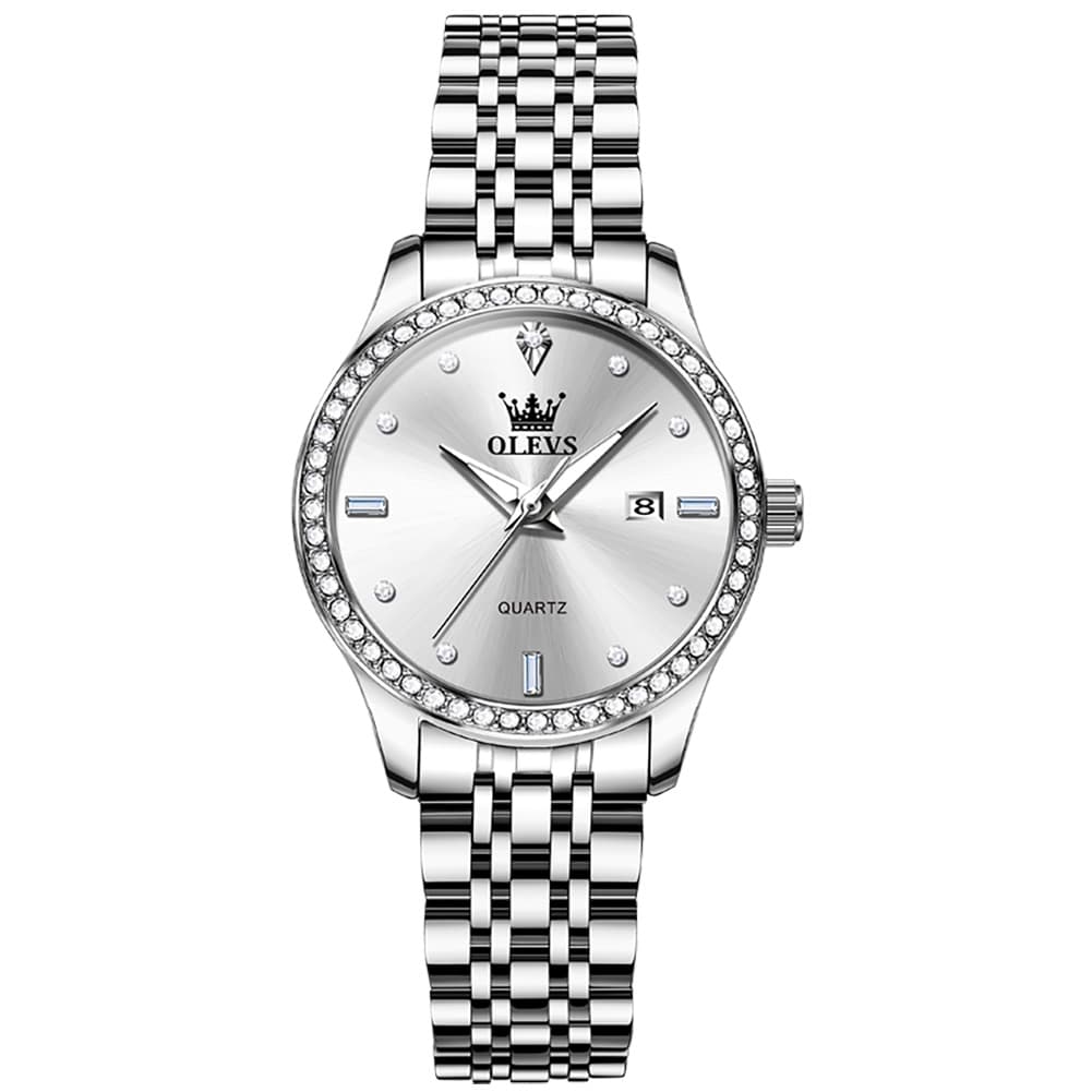 OLEVS 3625 Diamond Bezel Quartz Steel Watch for Women