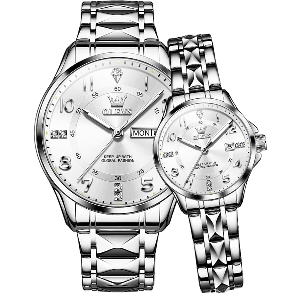 OLEVS 2910 Diamond Day Date Couples Watch Set Men Women