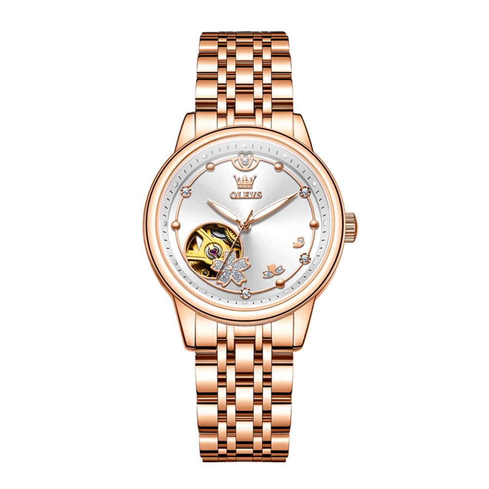 OLEVS 6732 Automatic Open Heart Diamond Watch For Women