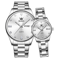 OLEVS 3621Q Minimalist Diamond Quartz Couple Watches Set