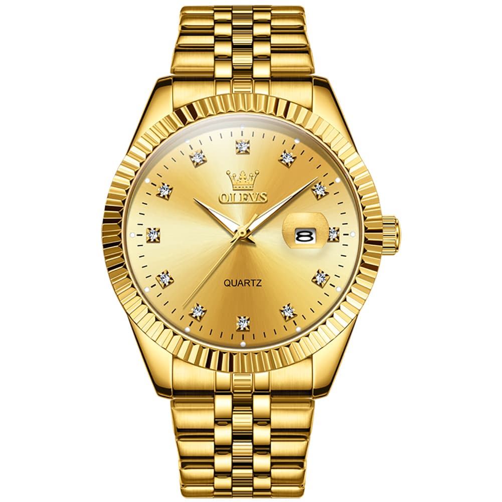 OLEVS Couple Watches Fluted Bezel Diamond Dial Quartz Watch 5526 Jubilee Band for His and Hers