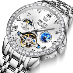 OLEVS 6712 Diamond Bezel Starry Moon Phase Calendar Mechanical Watch For Men