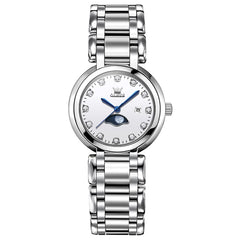 OLEVS Women Moon Phase Dress Watch Stainless Steel Diamond Dial Quartz 5573