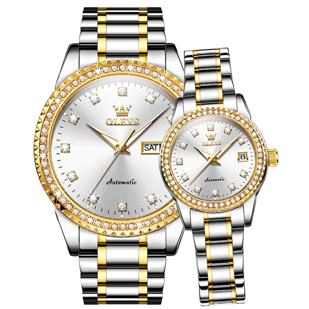 OLEVS 7003Q Diamond Bezel Automatic Couple Watch Set