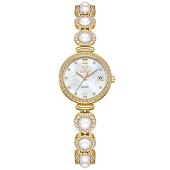 OLEVS Women Pearl Bracelet Watch Diamond Mother of Pearl Date Quartz 5635