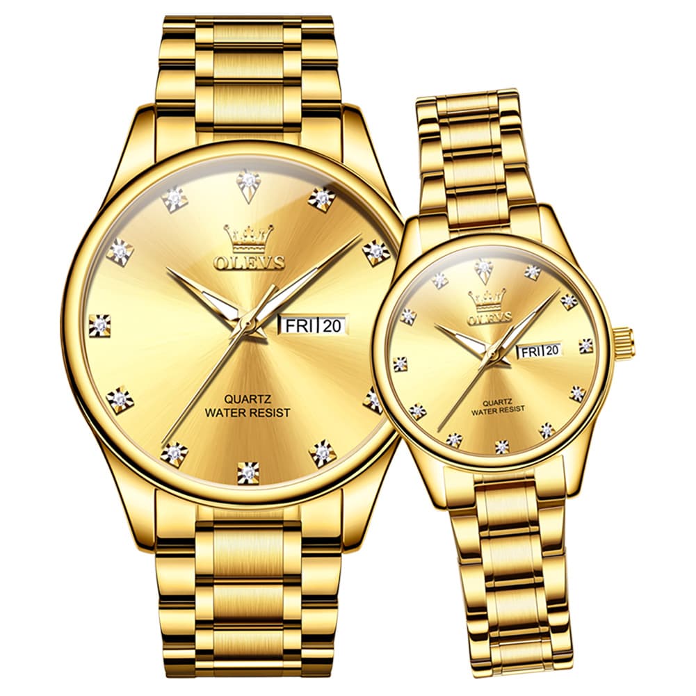 OLEVS 3612Q Diamond Dial Quartz Couple Watches Set