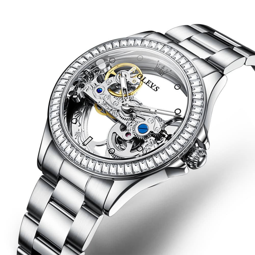 OLEVS 6699 Oversized Skeleton Mechanical Watch for Women