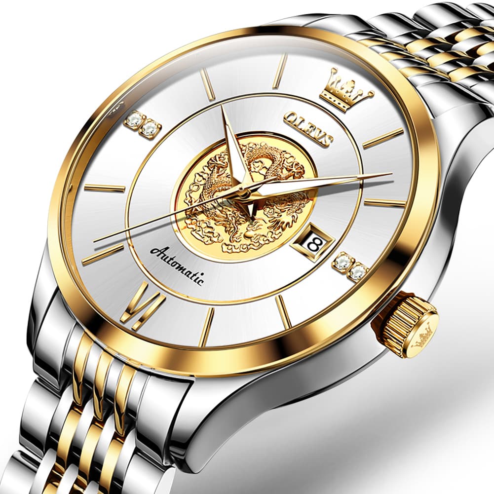 OLEVS 6693 3D Dragon Mechanical Steel Watch for Men