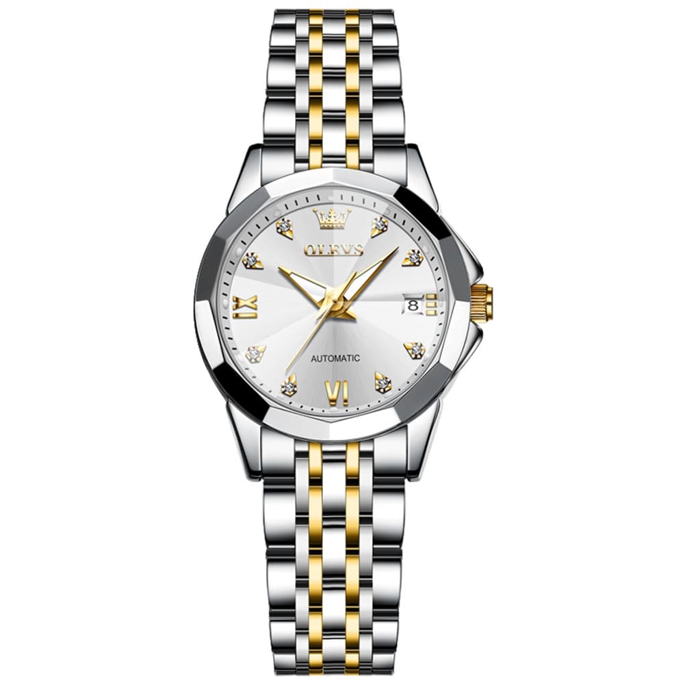 OLEVS 3D Diamond Cut Mirror Automatic Mechanical Watch 9982 for Women