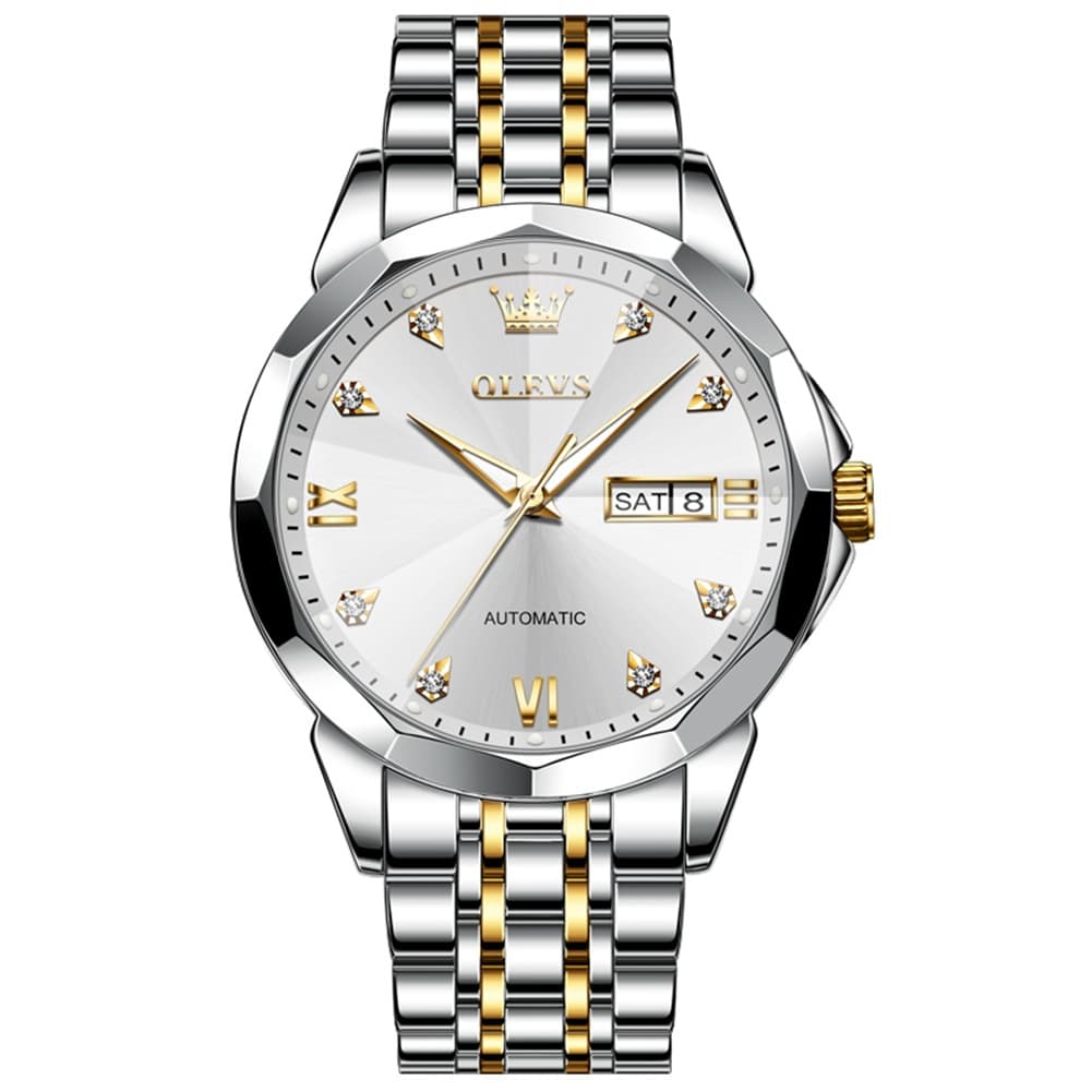OLEVS 3D Diamond Cut Mirror Automatic Mechanical Watch 9982 Day Date for Men