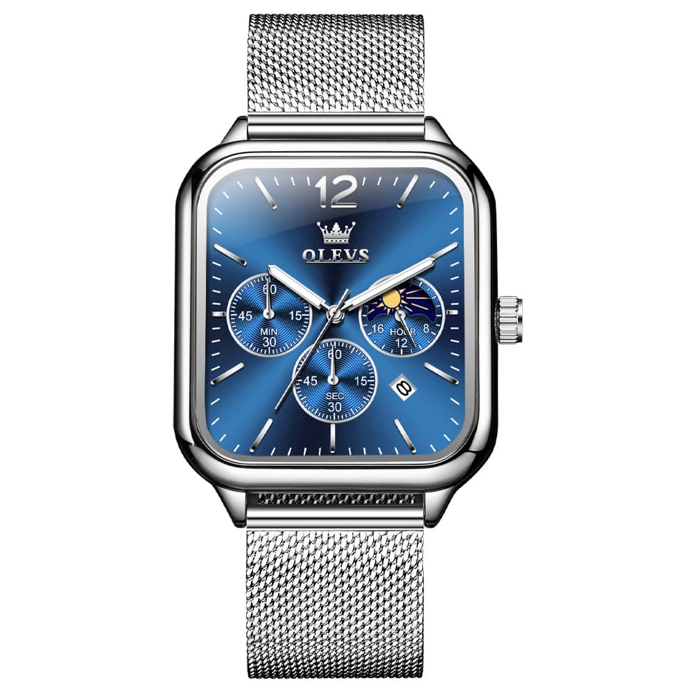 OLEVS 9914 Square Case Moon Phase Chronograph Watch for Men