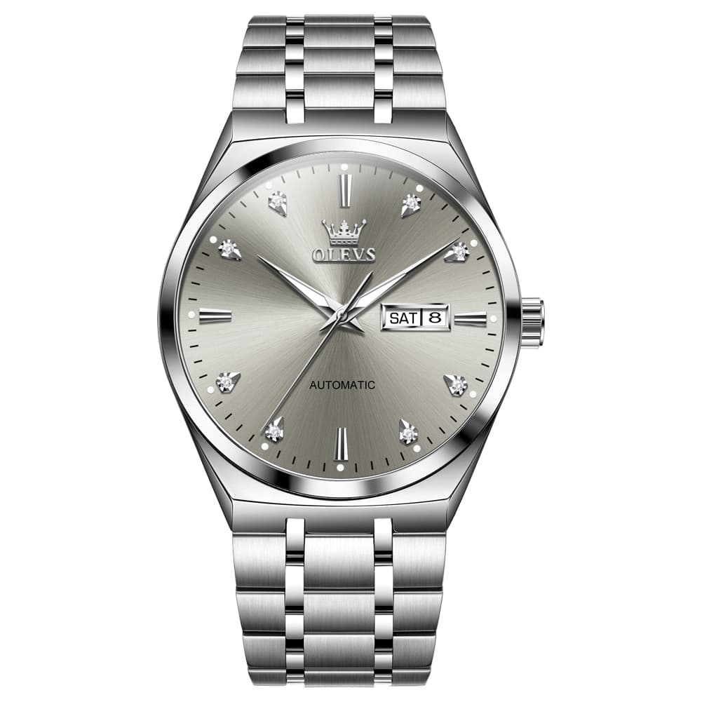OLEVS Integrated Bracelet Diamond Dial Automatic Watch 9811 Day Date for Men