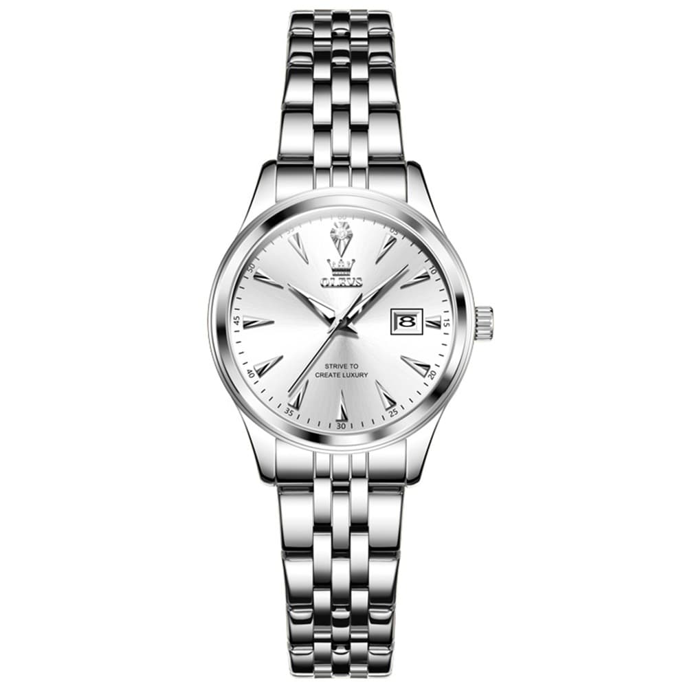 OLEVS Couple Watch Faceted Crystal Two Tone Stainless Steel Date Quartz 5598