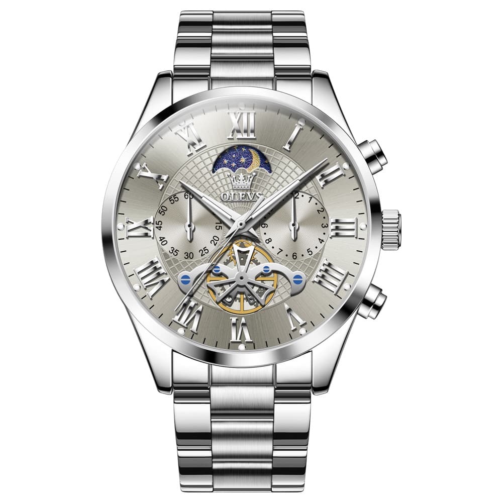 OLEVS 3640 Open-Heart Moon Phase Quartz Watch for Men