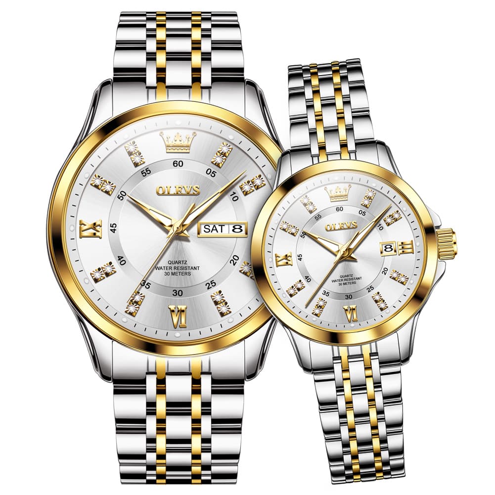 OLEVS 3620Q Classic Diamond Quartz Couple Watches Set
