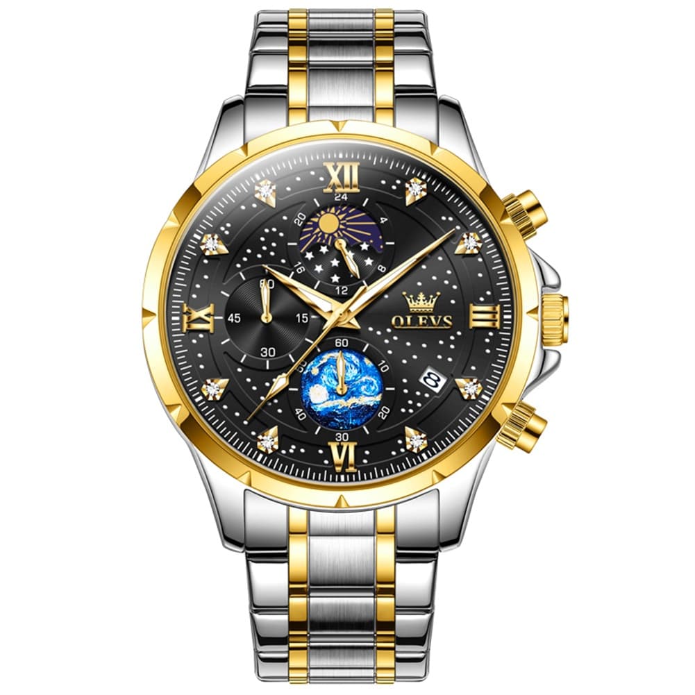 OLEVS 9807 Starry Moon Phase Chronograph Quartz Watch for Men