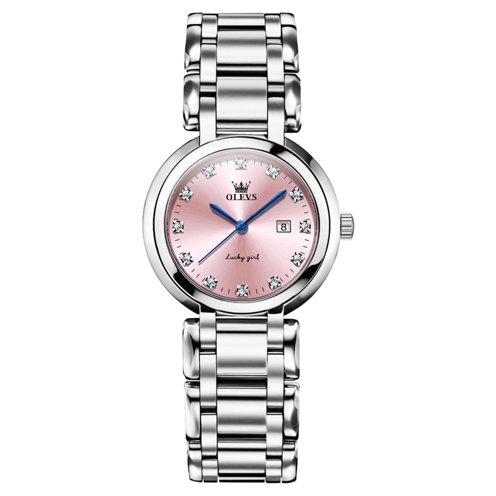OLEVS Women Lucky Diamond Dress Watch Stainless Steel Quartz Date 5575