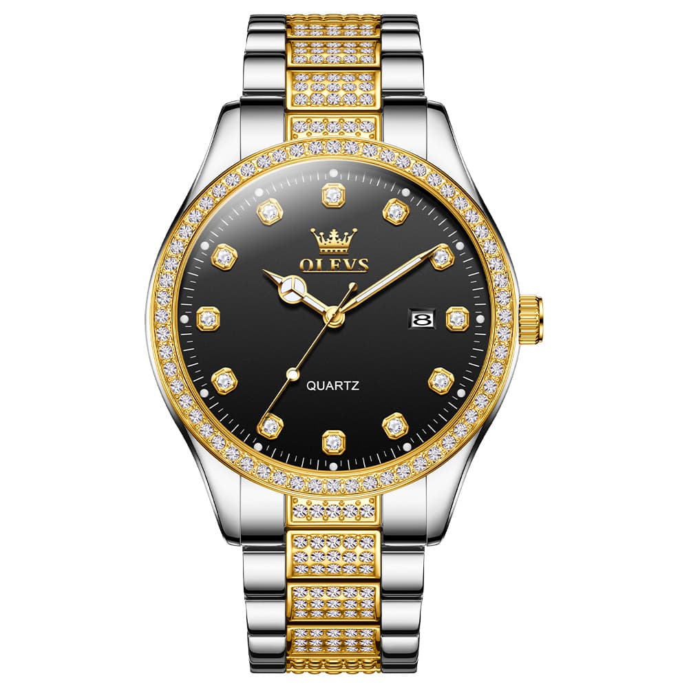 OLEVS 9905 Diamond Bezel Luxury Dress Quartz Watch for Men