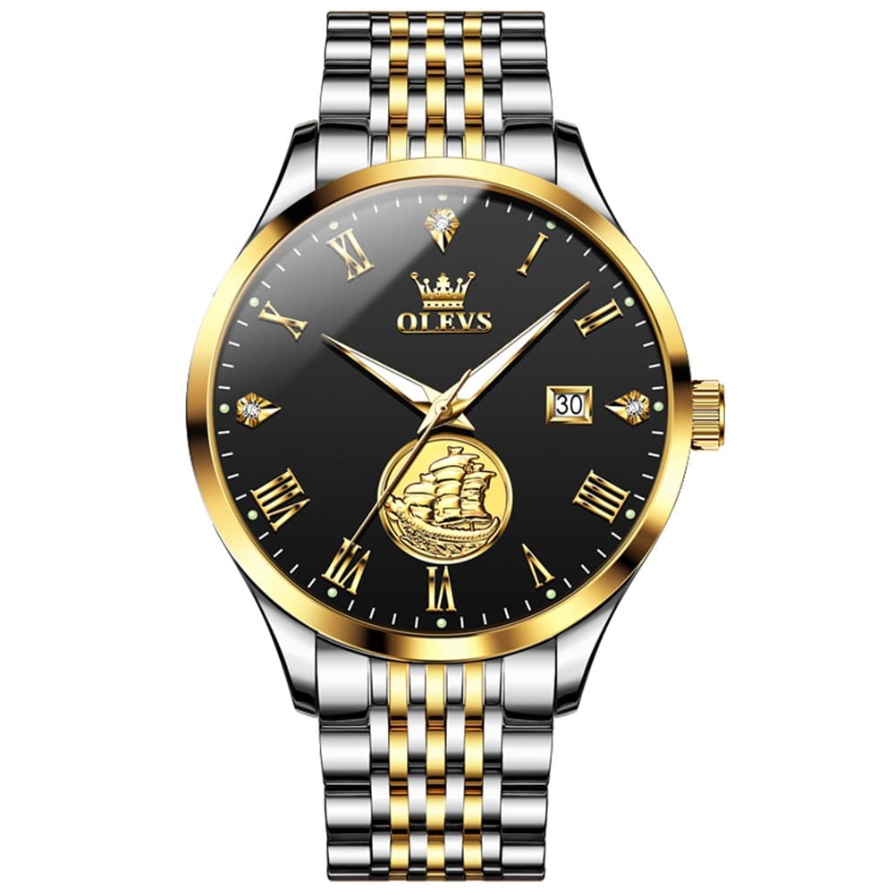 OLEVS 6696 3D Sailboat Mechanical Steel Watch for Men