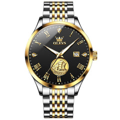 OLEVS 6696 3D Sailboat Mechanical Steel Watch for Men