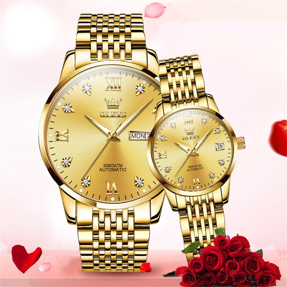 OLEVS 6673 Diamond Automatic Couple Watches Set