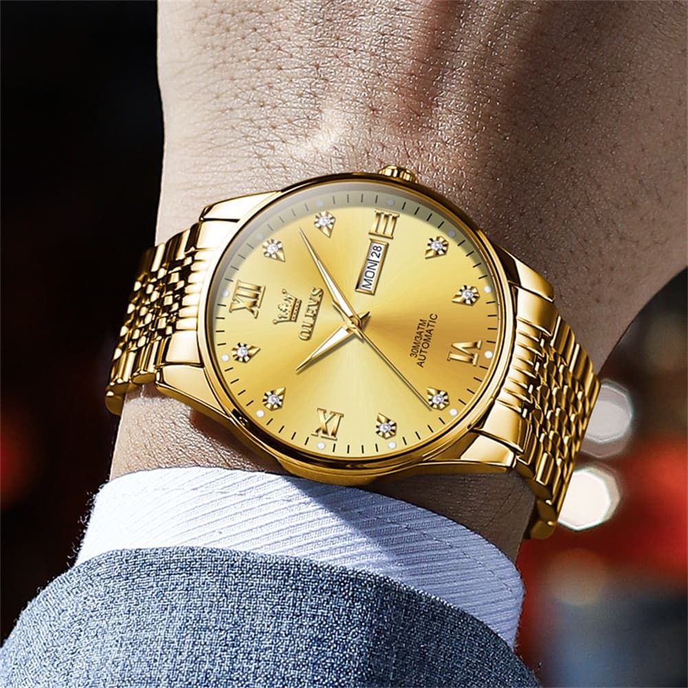 OLEVS 6673 Diamond Mechanical Stainless Steel Watch for Men