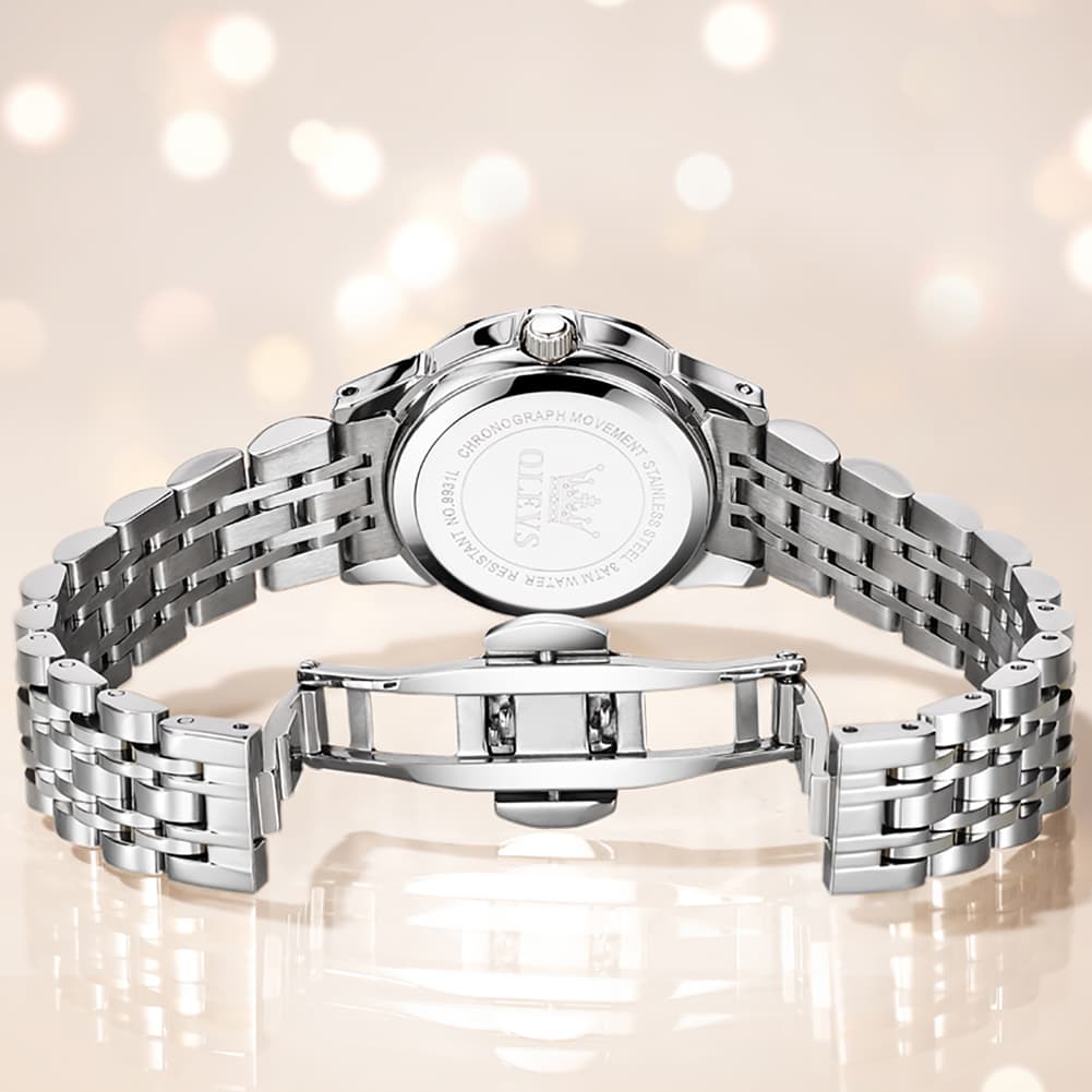 OLEVS 9931 Elegant Diamond Stainless Steel Quartz Watch for Women