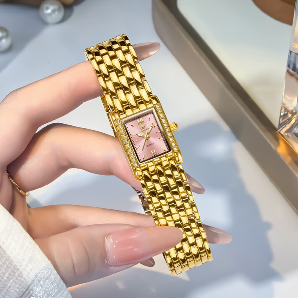OLEVS 3700 Petite Rectangle Crystal Womens Watch Stainless Steel