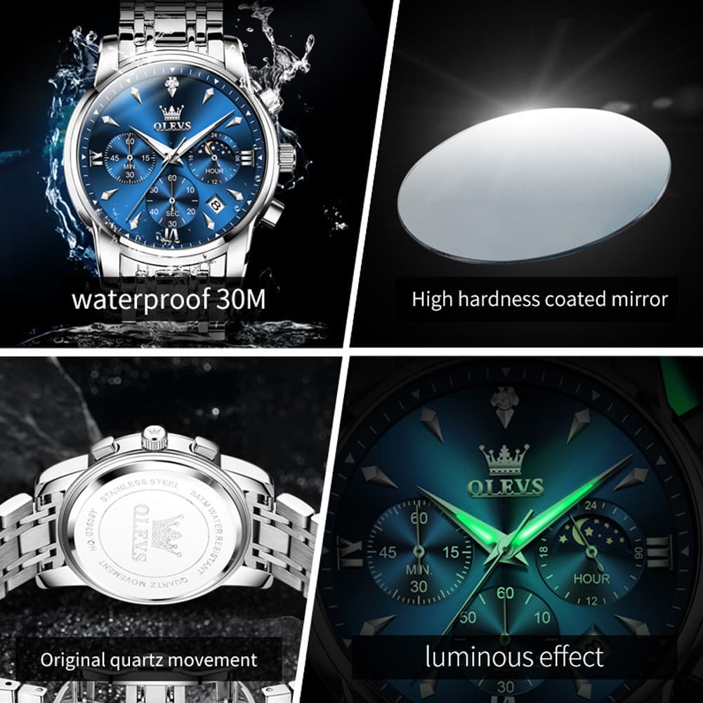 OLEVS 3639 Chronograph Moon Phase Quartz Watch for Men