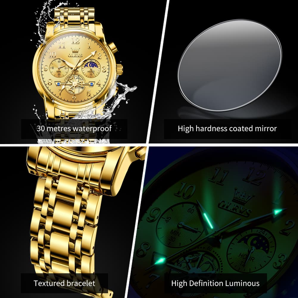 OLEVS 2900 Steel Chronograph Moon Phase Watch for Men